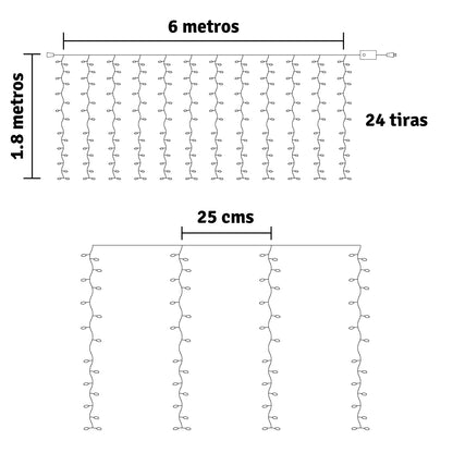 Cortina Micro Led Ramal 6x1,8 m 1440 LED Decoracion Navidad Calida 1590