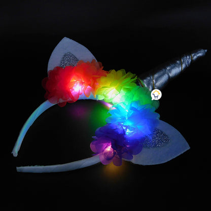 Diadema Tiara Unicornio Luz LED Floral Niñas Halloween OF364