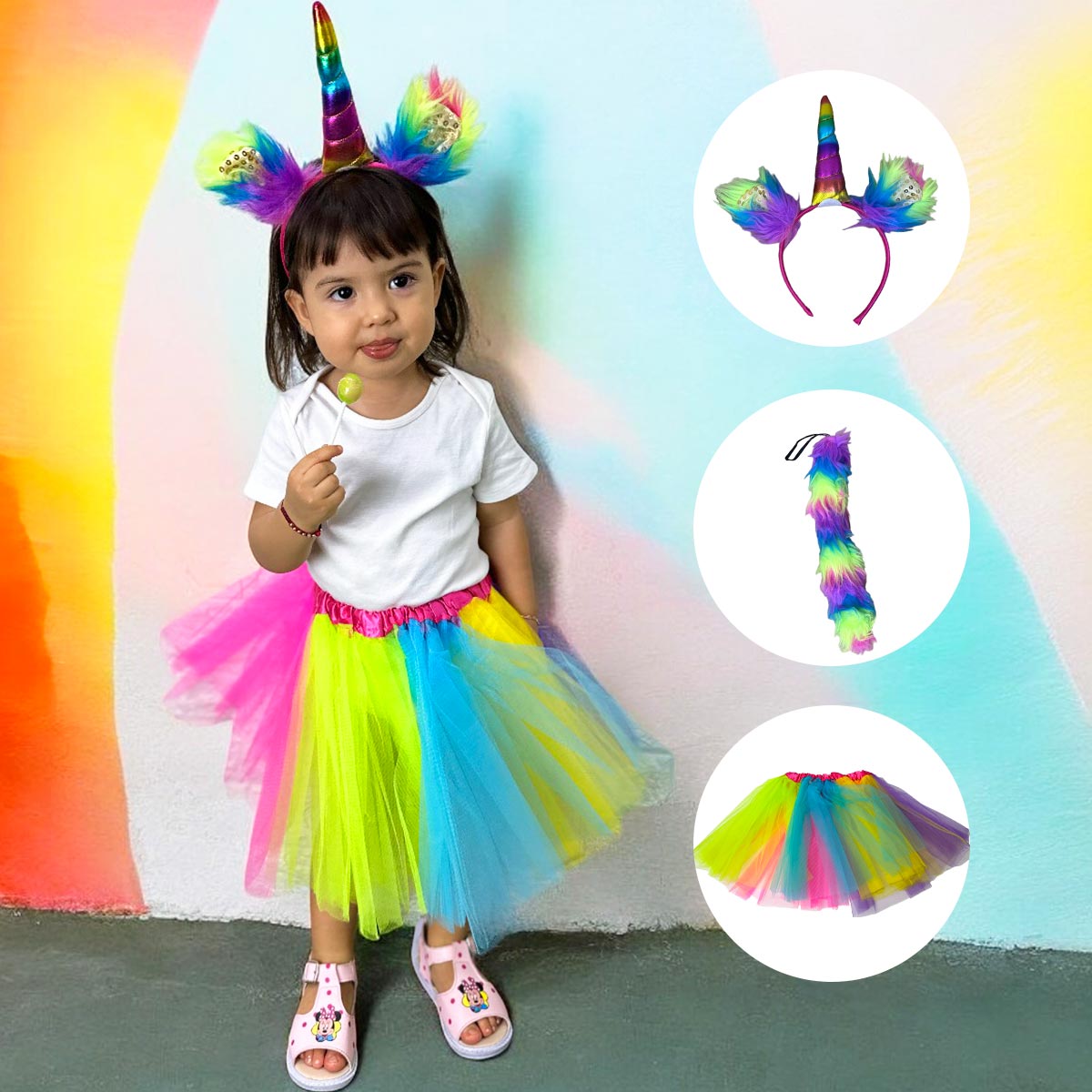 Disfraz Unicornio Arcoíris Accesorios Halloween Niña