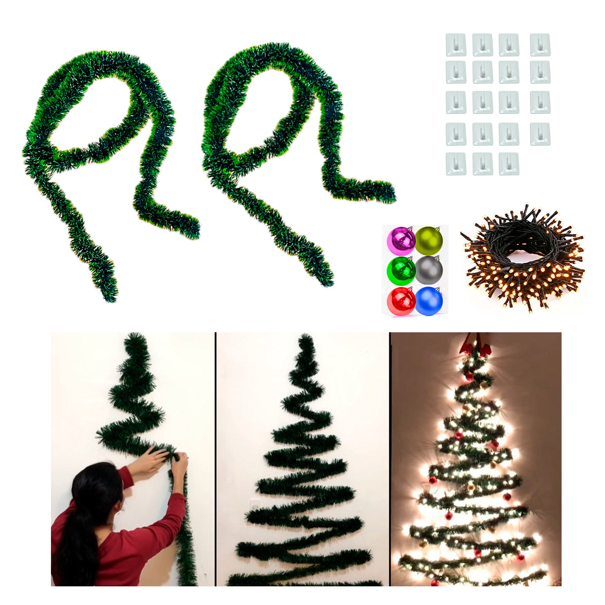 Árbol Navidad De Pared + Luces + Estrella + Decoracion GRATIS!